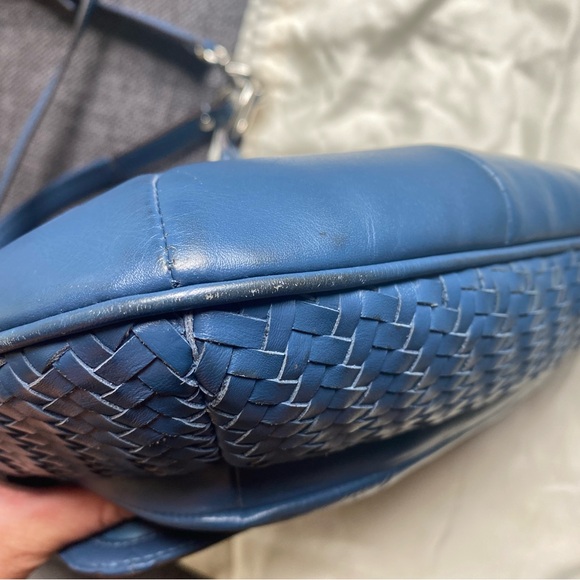 Genuine Coach Kristin Woven Leather Blue Hobo Crossbody Shoulder Bag w/Dust Bag - Picture 6 of 16